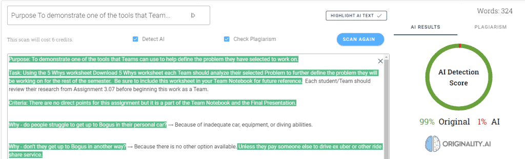Originality.AI detected that the content is 99% original