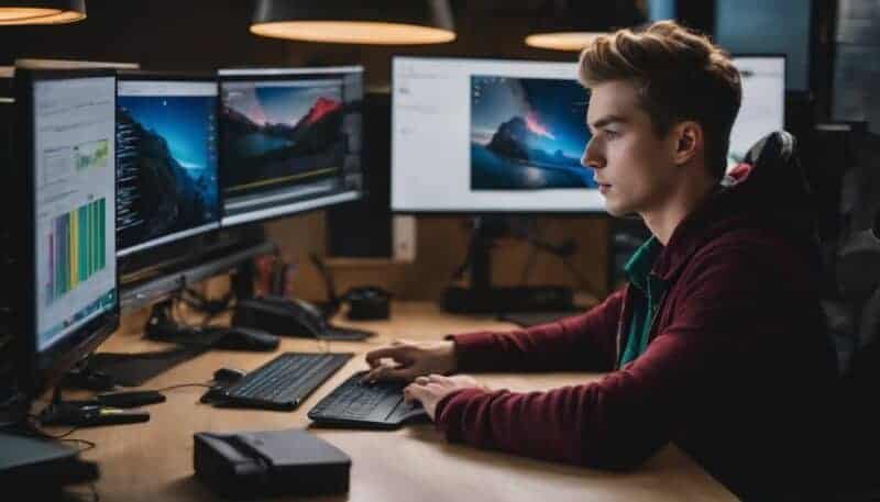 Uno studente guarda il suo computer mentre analizza le infografiche di AI