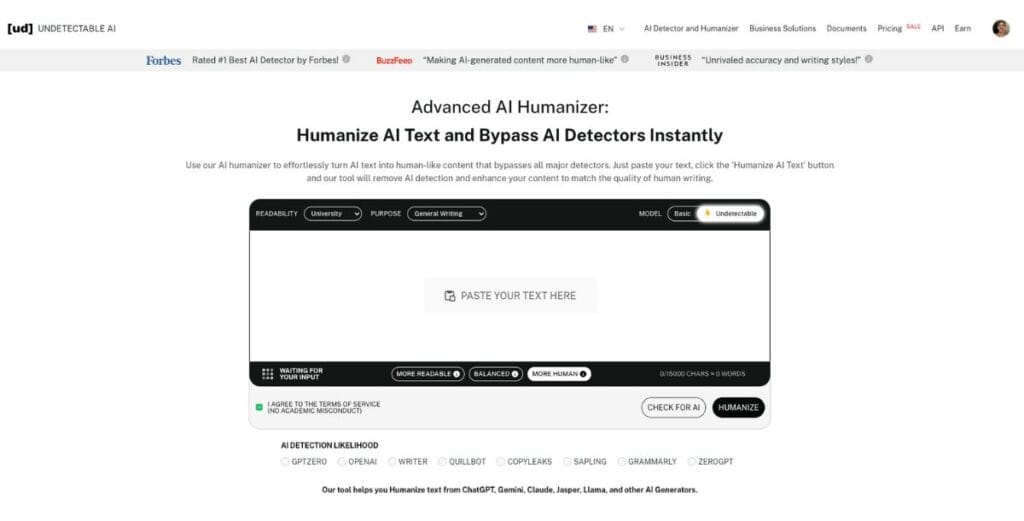 AI Detector and Humanizer of Undetectable AI