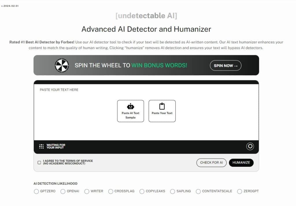 Rilevatore e umanizzatore di AI di Undetectable AI