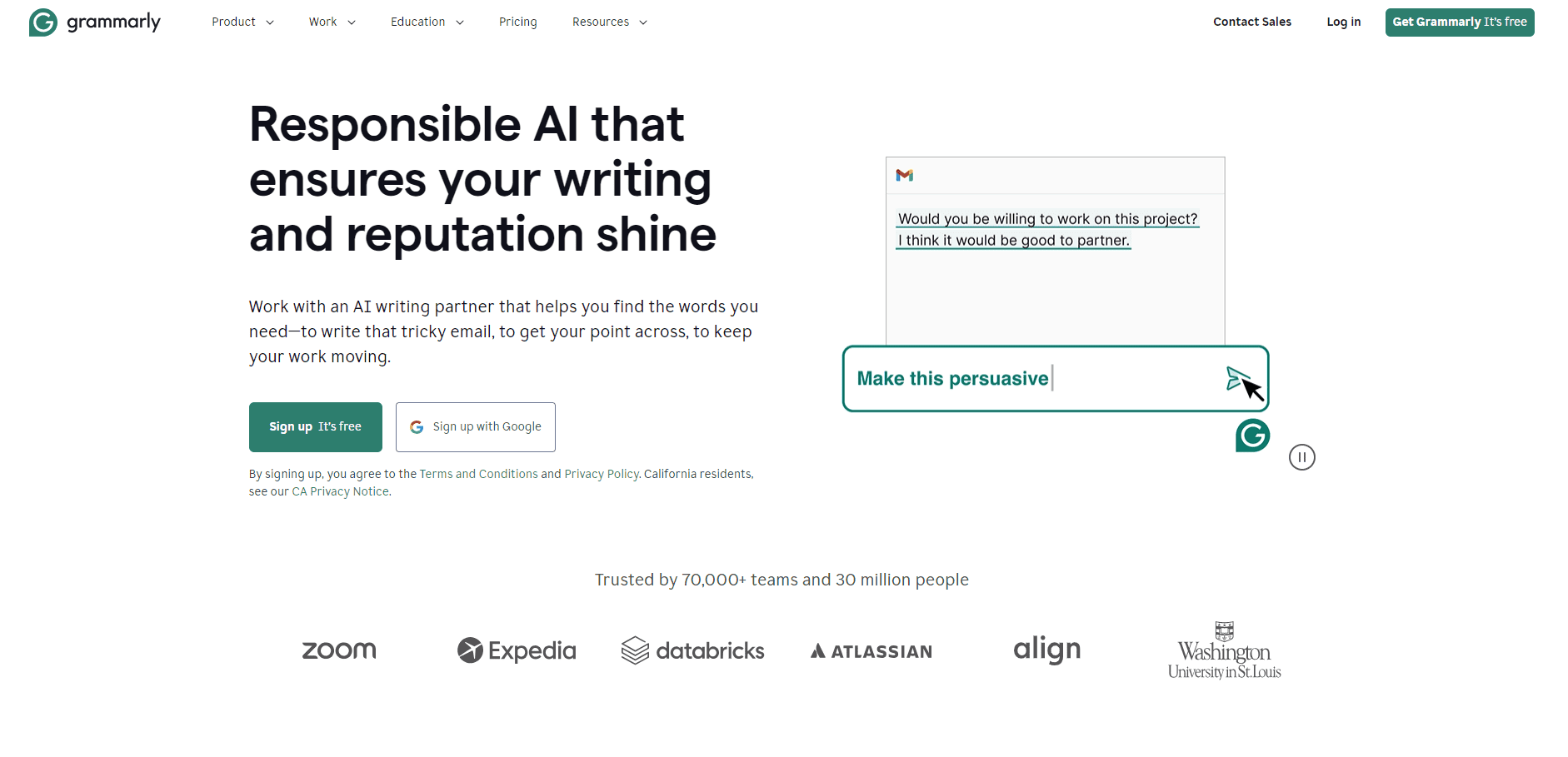 Página inicial do Grammarly