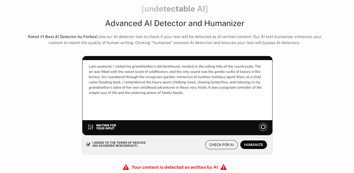 Detector e humanizador de IA da Undetectable AI