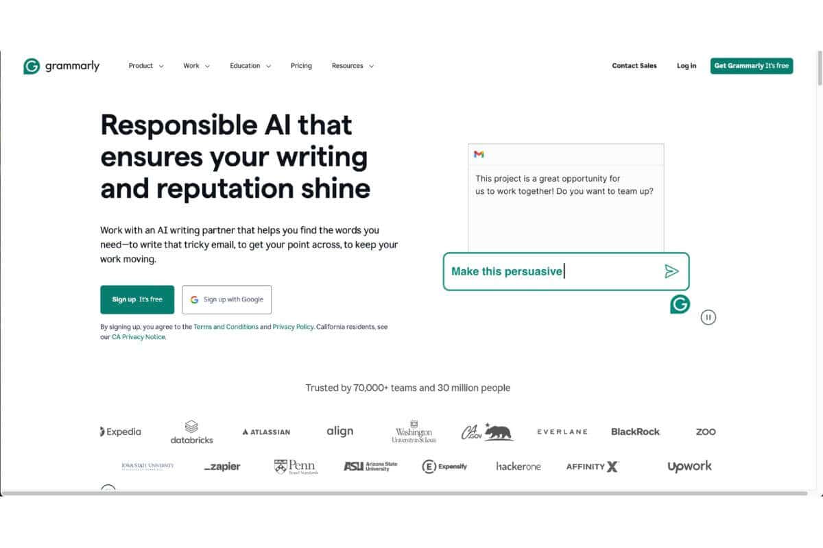 Grammarly homepage