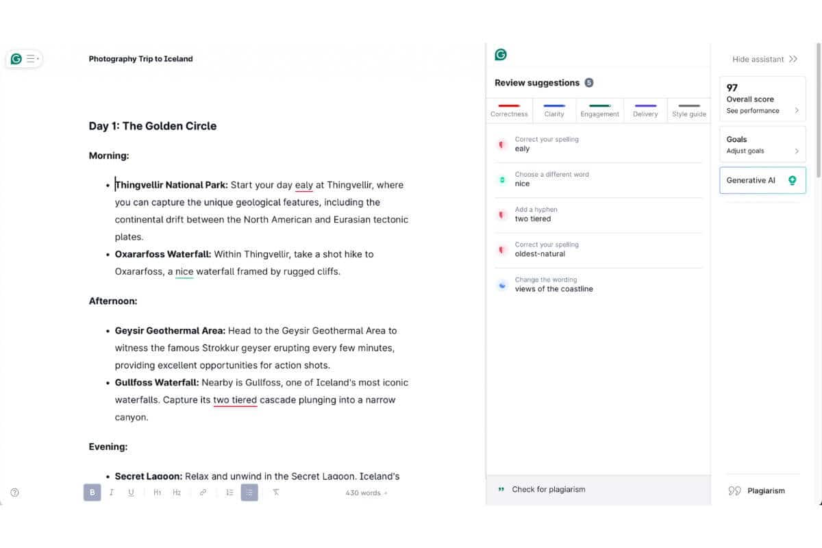 Grammarly review suggestions feature