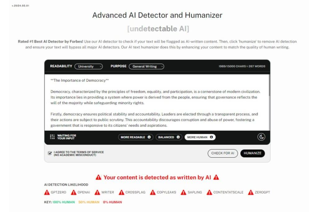 The content was detected as written by AI with Undetectable AI's AI Detector