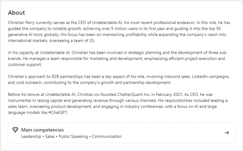Biografia profissional do CEO da Undetectable AI