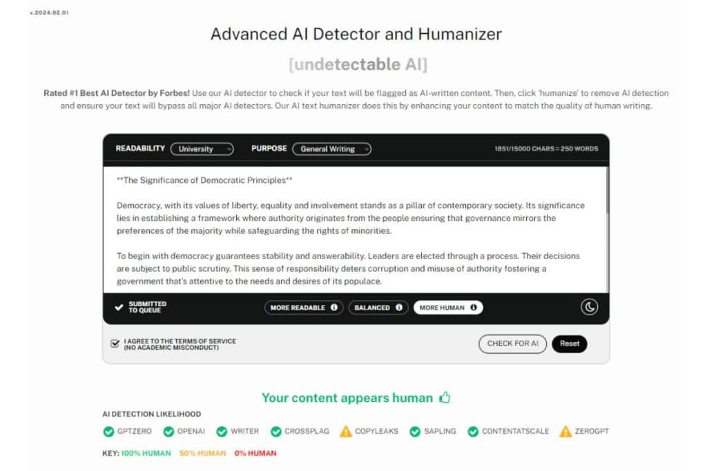 The content was detected as written by human with Undetectable AI's AI Detector