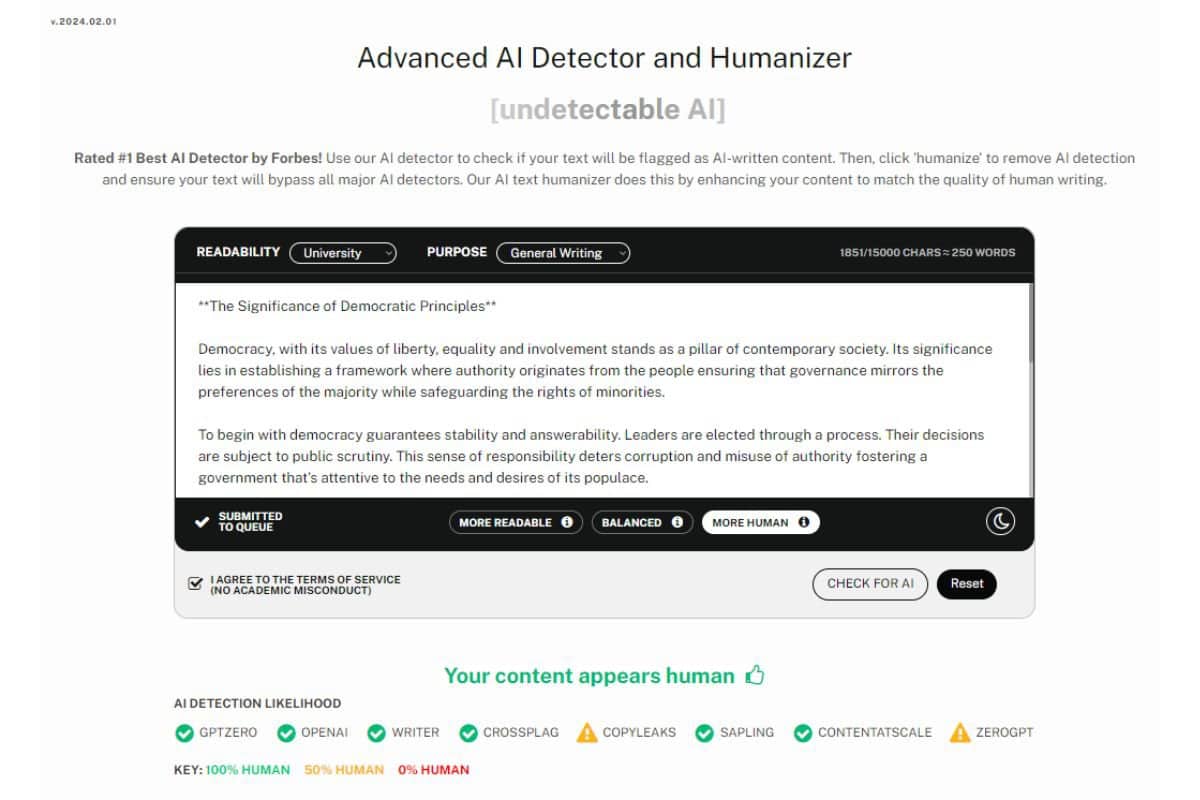 The content was detected as written by human with Undetectable AI's AI Detector