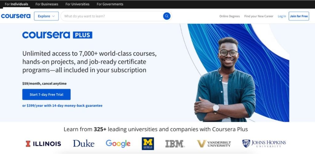 Coursera homepage