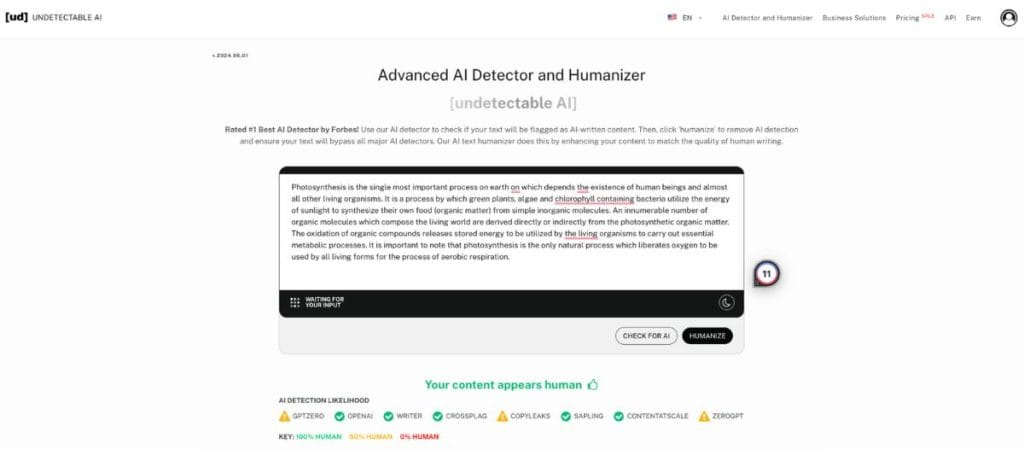 The content was detected as written by human with Undetectable AI