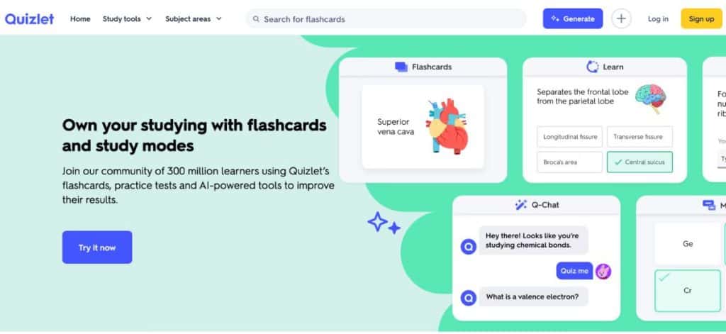 Quizlet homepage