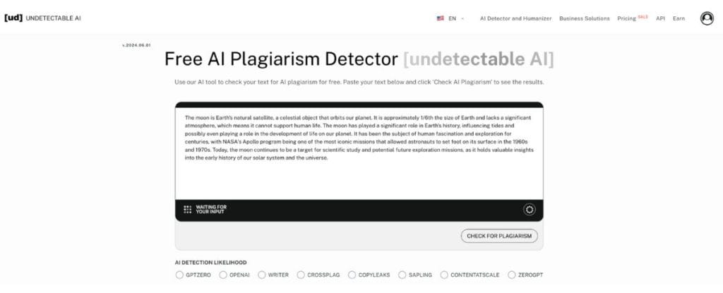 Der kostenlose AI Plagiatsdetektor von Undetectable AI