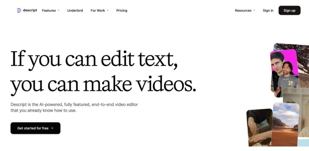 Descript homepage