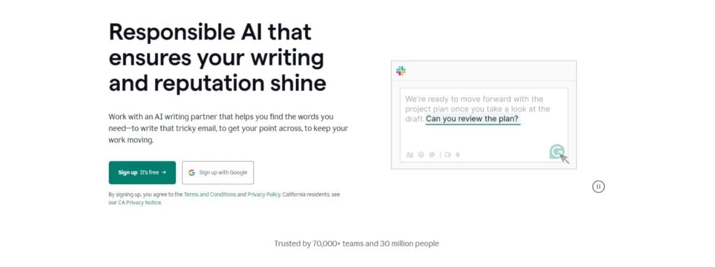 Grammarly homepage