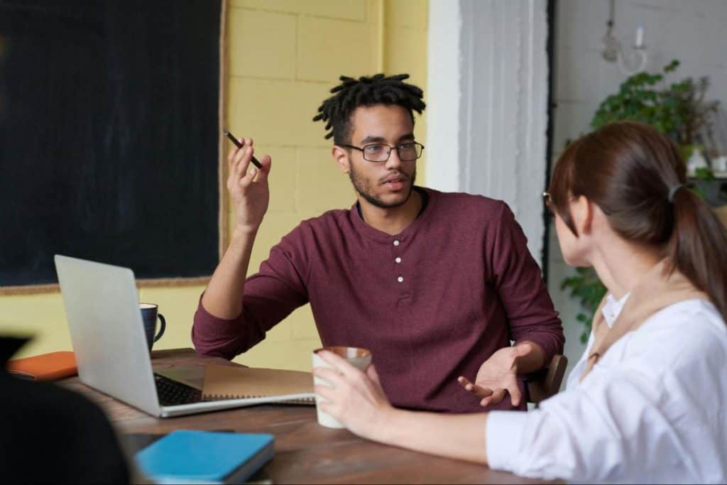 Two colleagues having a discussion