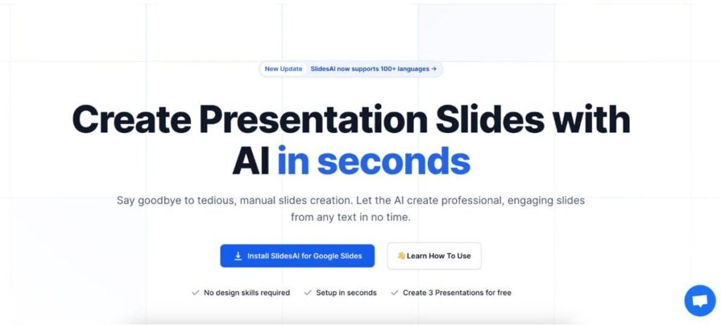 Die 8 besten AI Powerpoint-Generatoren (und ihre Kosten) 6 SlidesAI Homepage