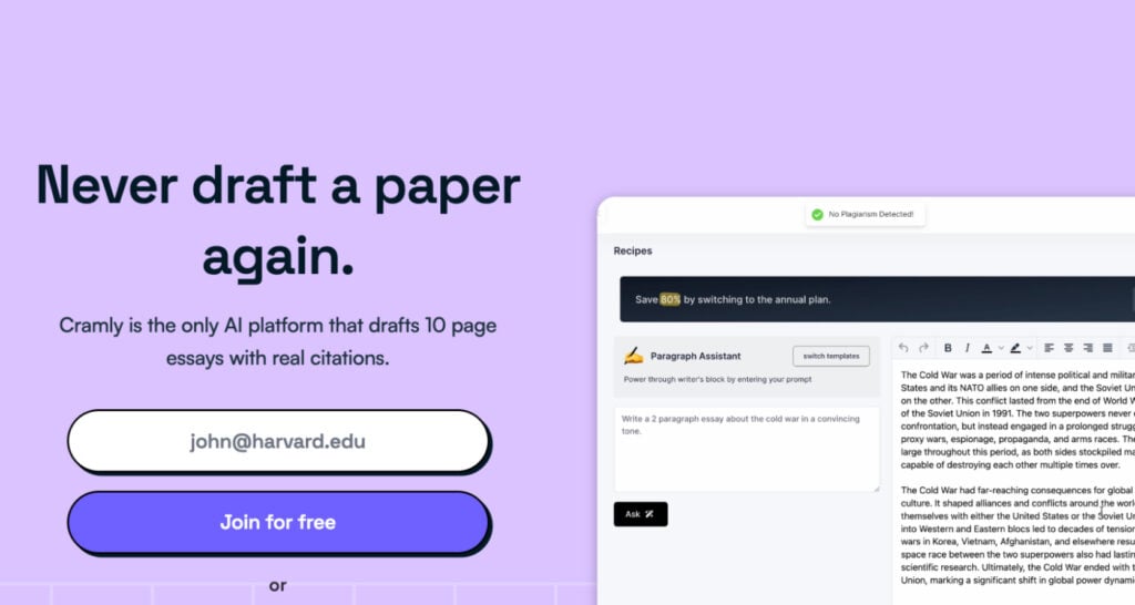 5 Best AI Essay Writer: Tools for High-Quality Writing 6 Cramly homepage