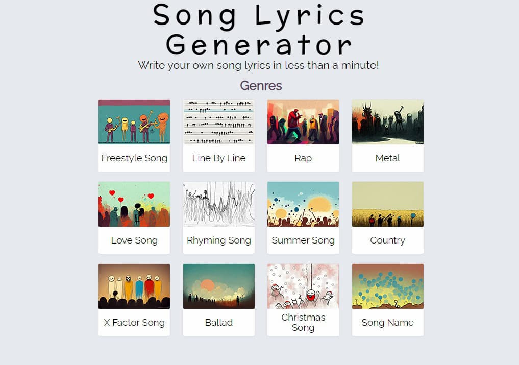 Song Lyric Generator homepage