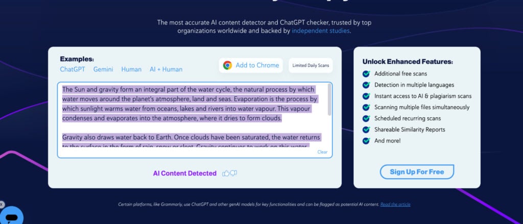 Copyleaks detected the content as AI