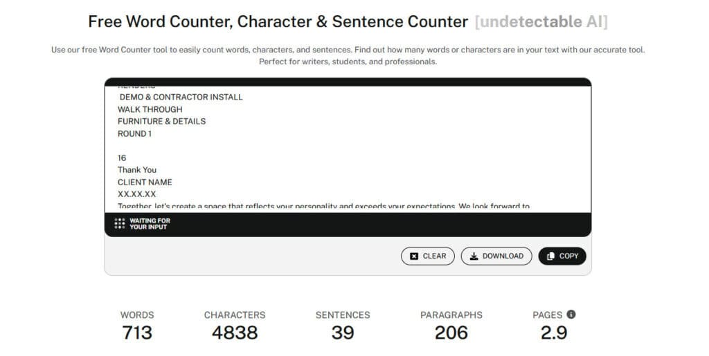 Compteur de mots, de caractères et de phrases gratuit de l'IA indétectable