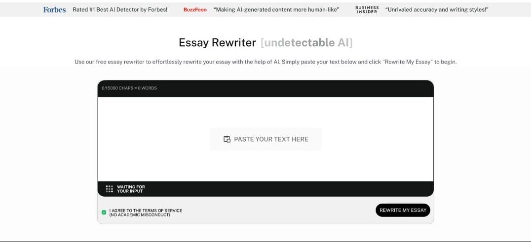 AI Essay Rewriter homepage undetectable ai