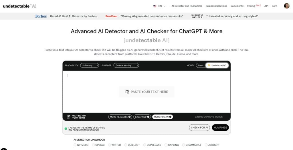 Undetectable AI's advanced detection tools