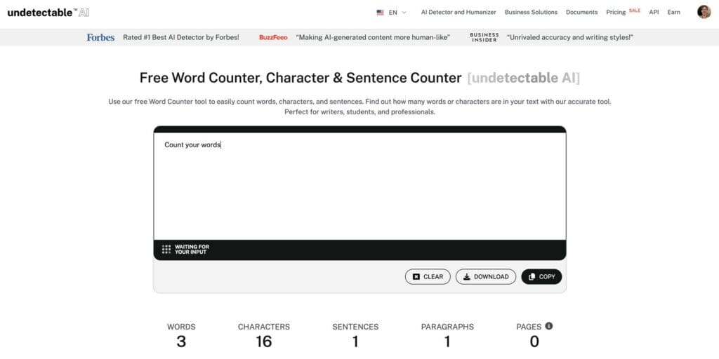 word counter homepage