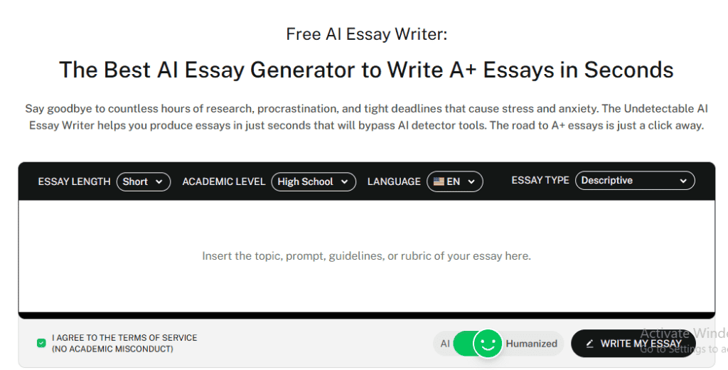 Undetectable AI's essay writer can assist you in completing all your writing tasks