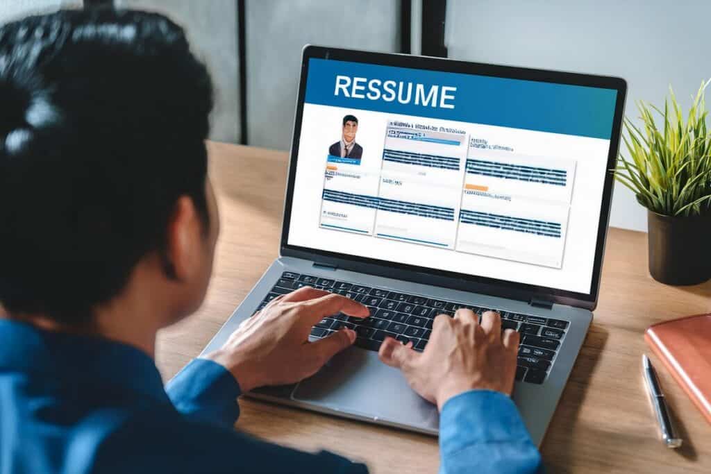 A closeup of hands typing a cover letter on a laptop 