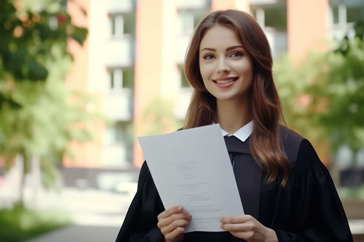 Young girl smiling wearing graduate uniform