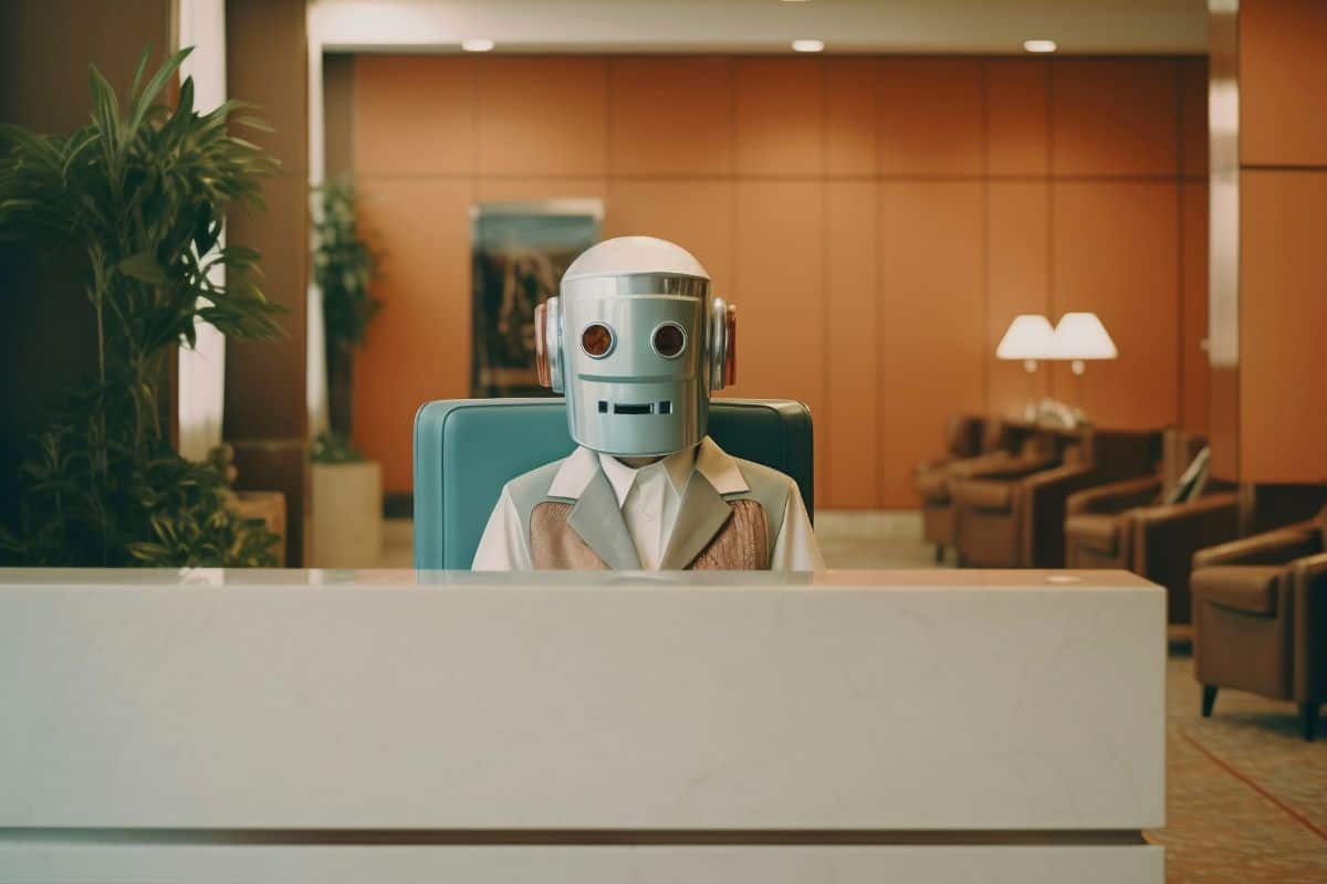 Imagen de un robot trabajando en el vestíbulo