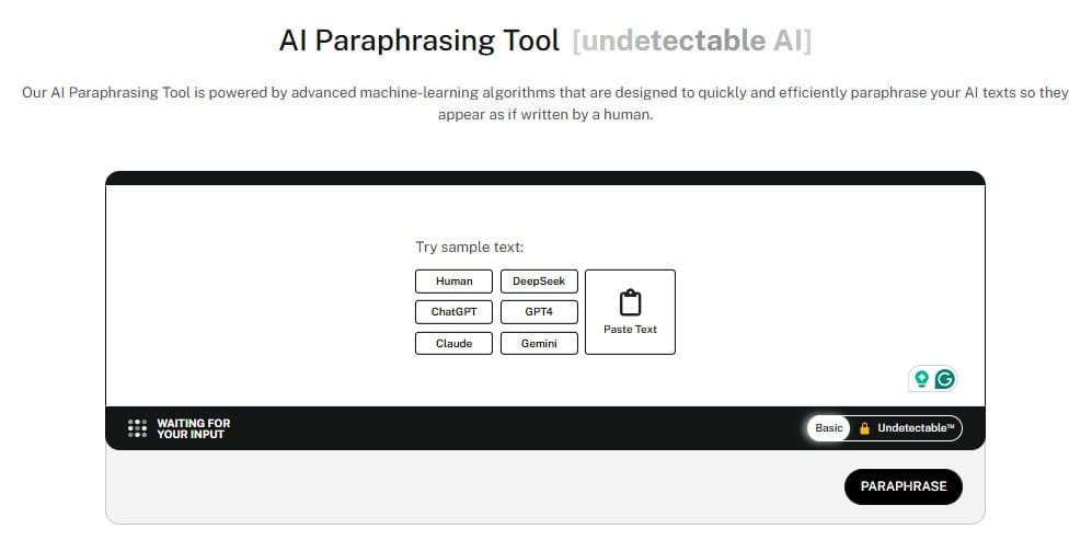 Undetectable AI-powered paraphrasing tool