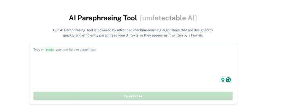 Screenshot of Undetectable AI's paraphrasing tool