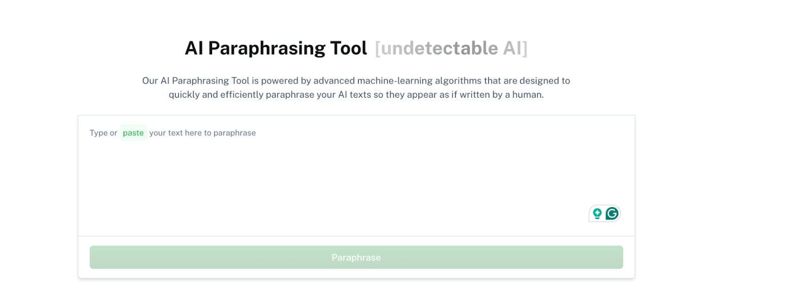 Screenshot of Undetectable AI's paraphrasing tool