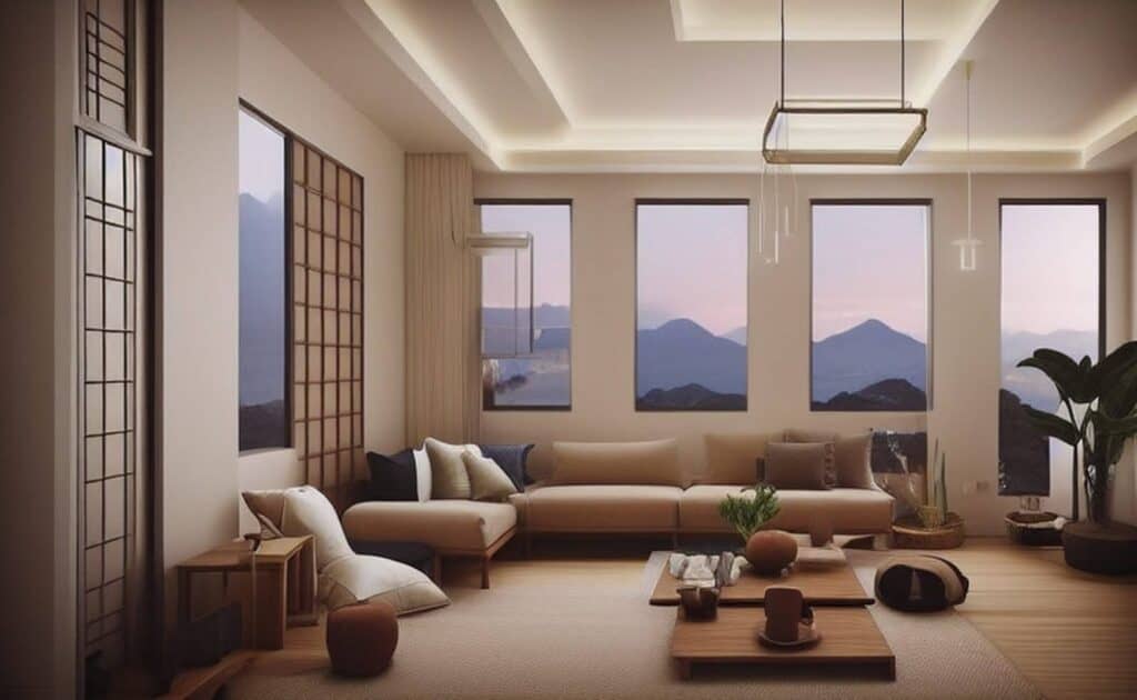 AI-generated image of a modern living room with stylish furniture and contemporary decor