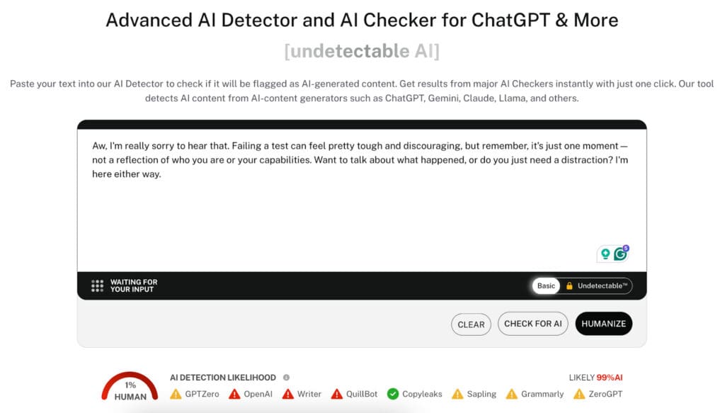 Undetectable AI advanced detector and AI checker for ChatGPT and other AI-generated content