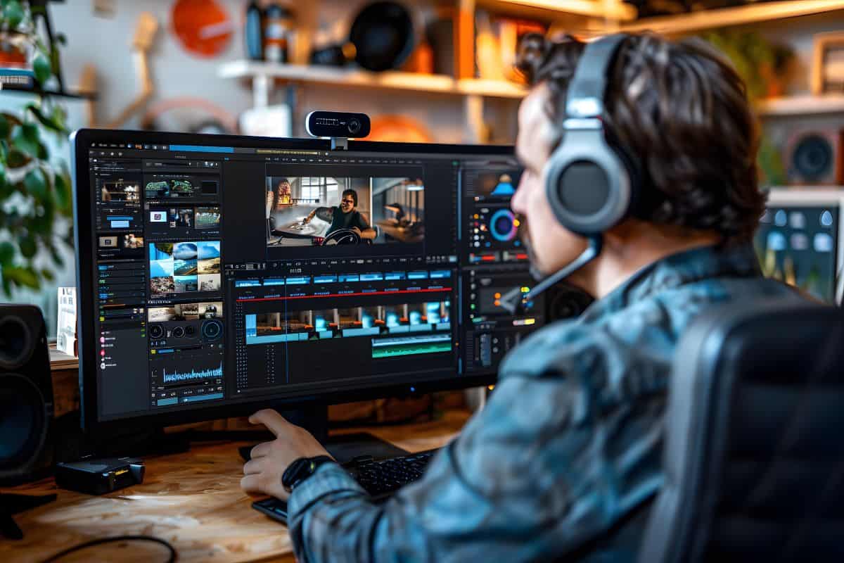 Engaged in video editing a creative workspace in action