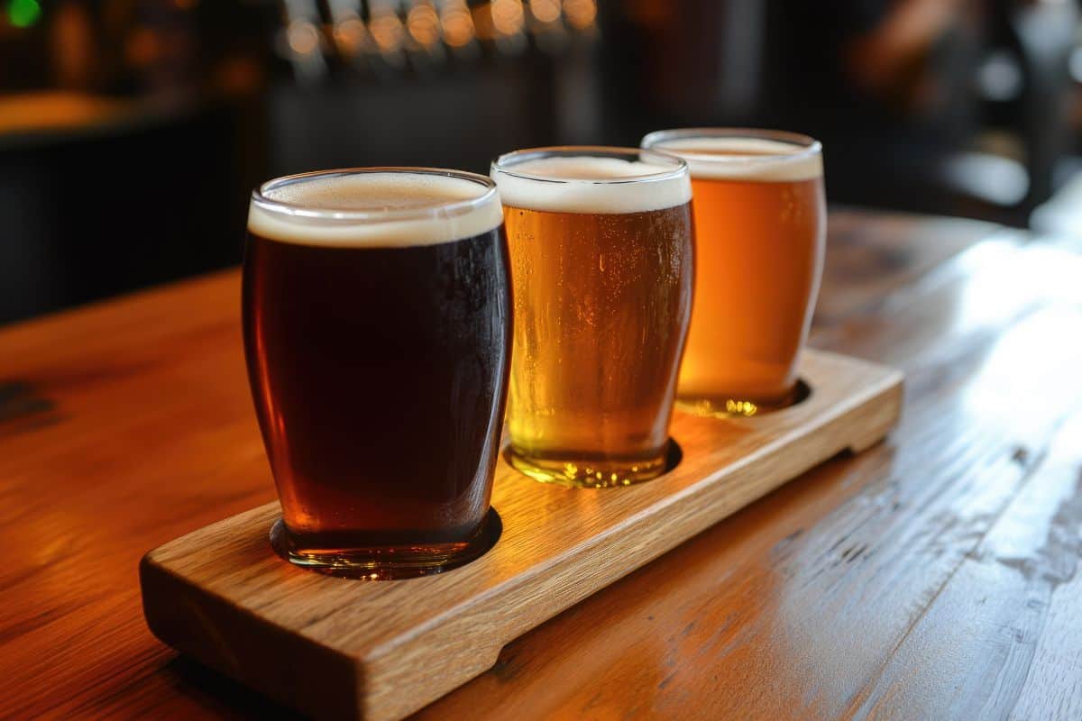 Craft beer flight ales and amber beers from an american brewery