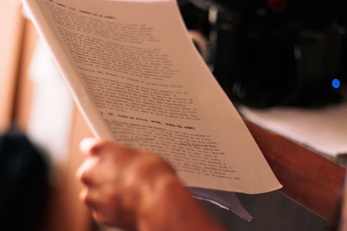 View of a film script in an audiovisual production
