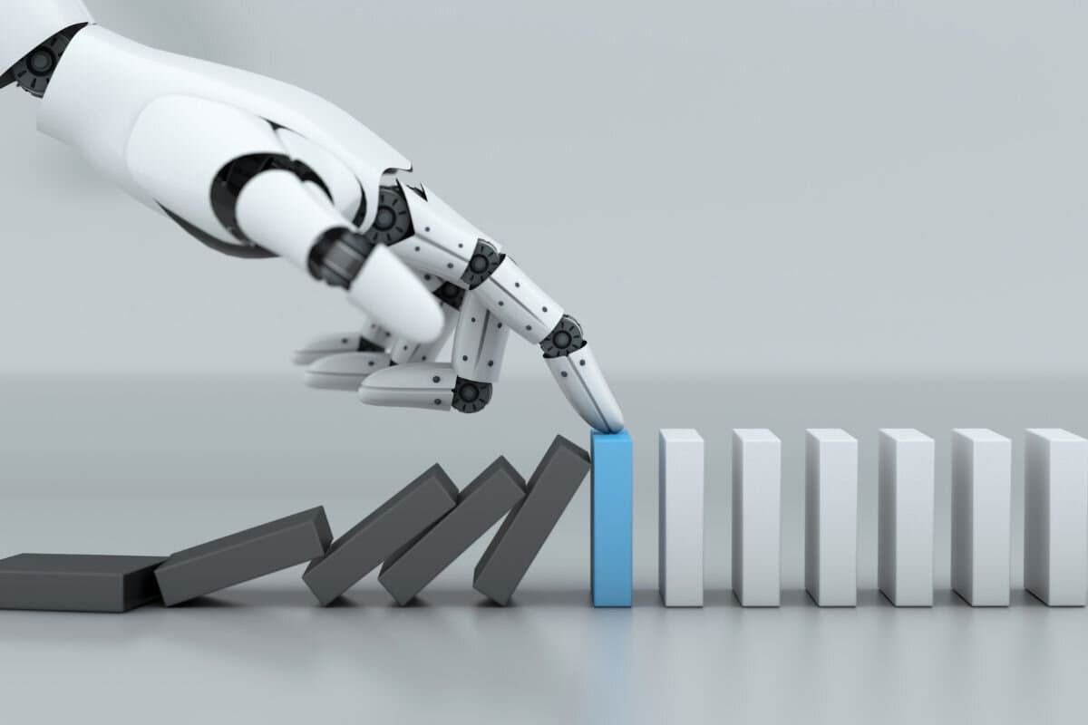 Robot hand stop crisis domino effect business