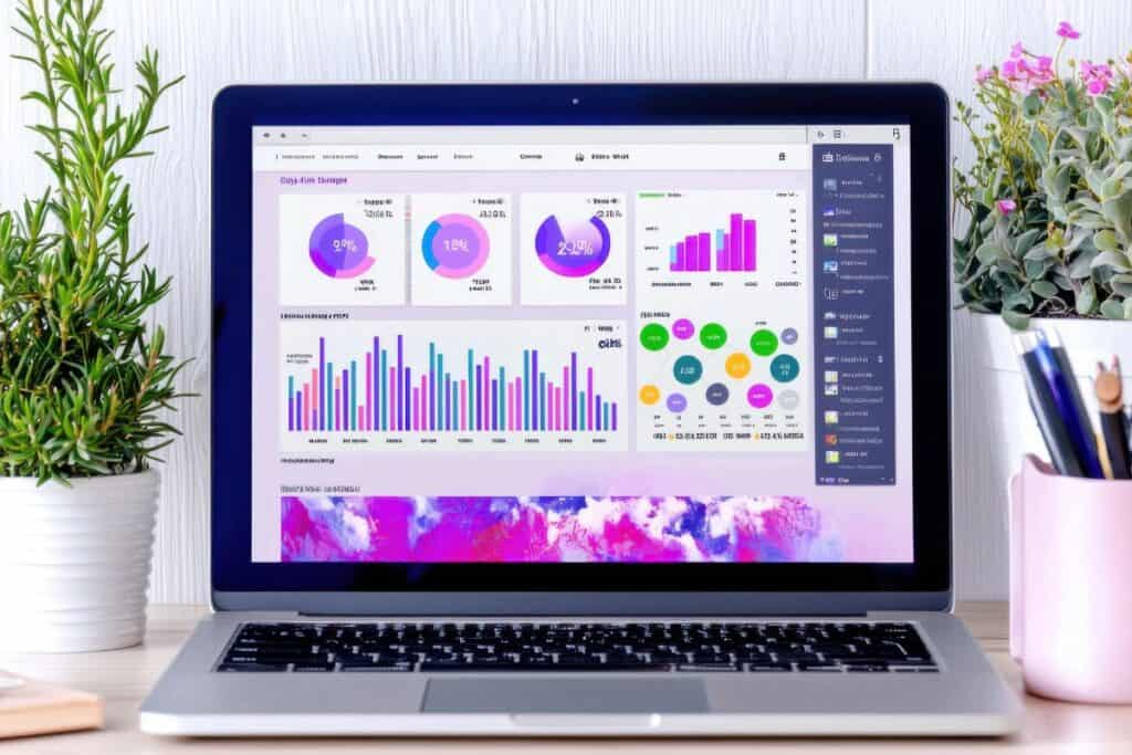
Modern laptop displaying analytical graphs and data visualization