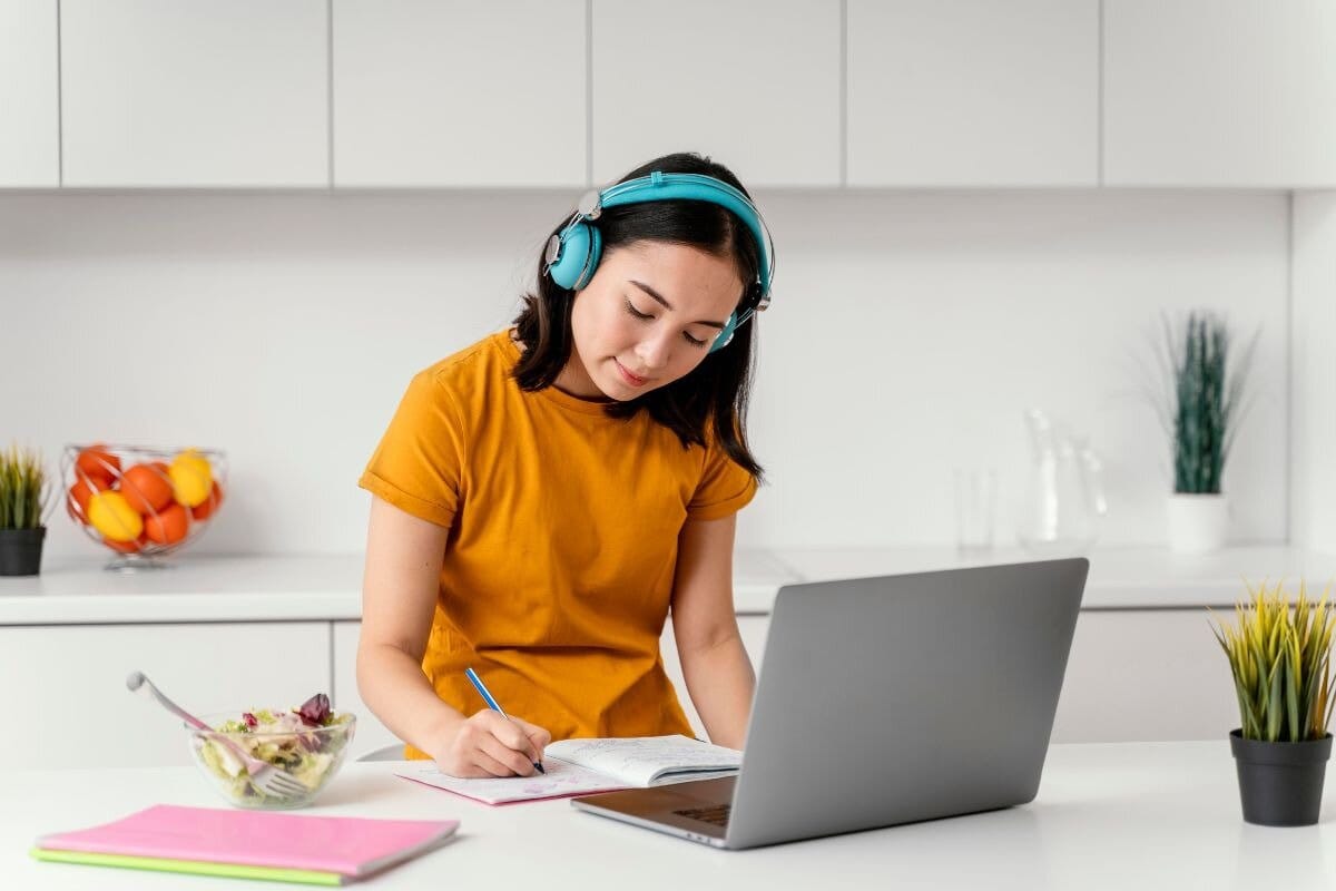 A girl attending an online class