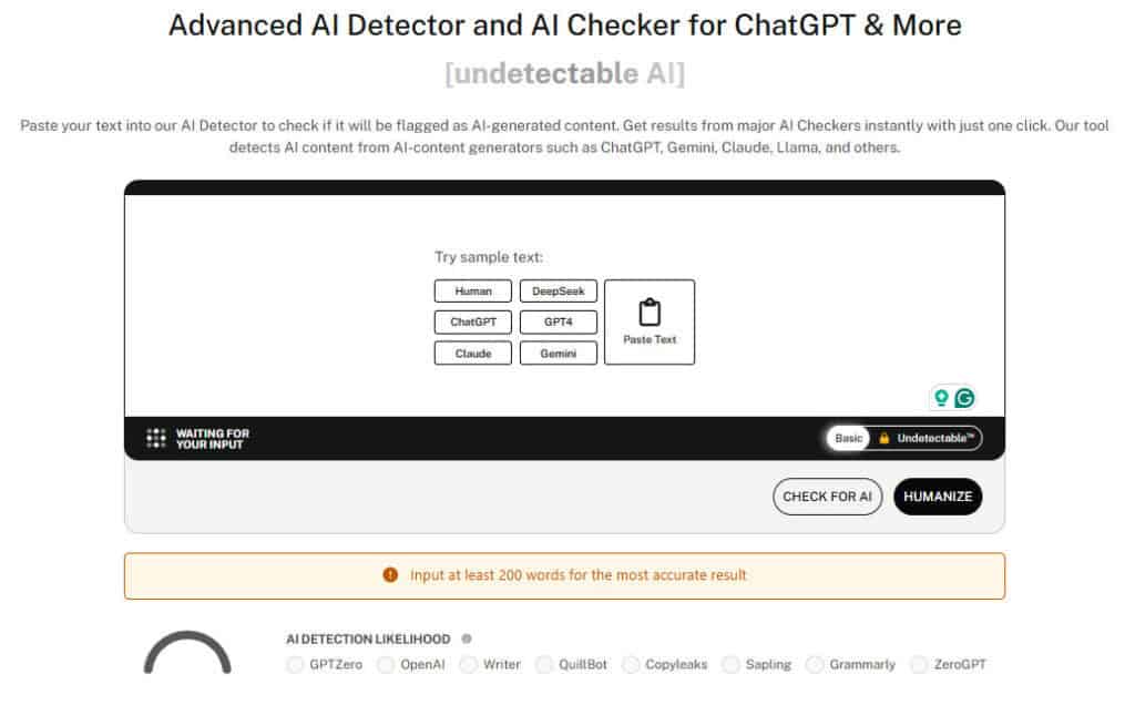 Undetectable AI's Advanced AI Detector and AI Checker