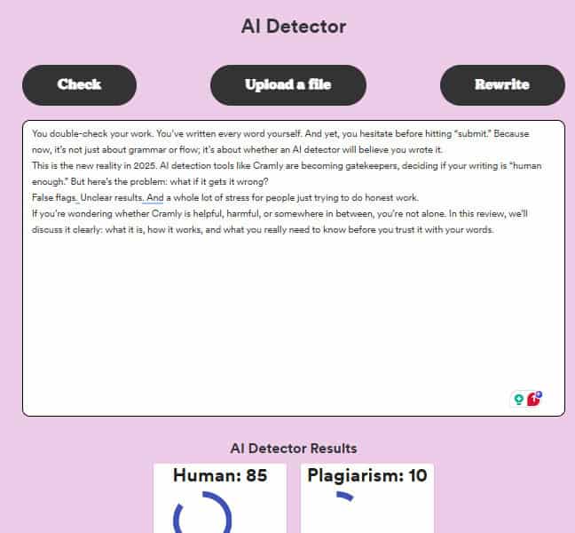 Recensione di Cramly 2025: Rivelatore AI testato e valutato 5 Recensione Cramly 2025: AI Detector testato e valutato cramly recensione
