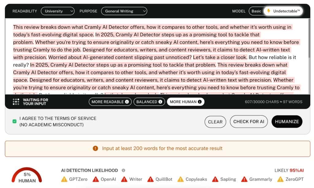 Recensione Cramly 2025: Rivelatore AI testato e valutato 8 Recensione Cramly 2025: AI Detector testato e valutato cramly recensione