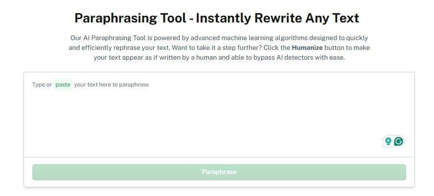 A screenshot of Undetectable AI's paraphrasing tool interface