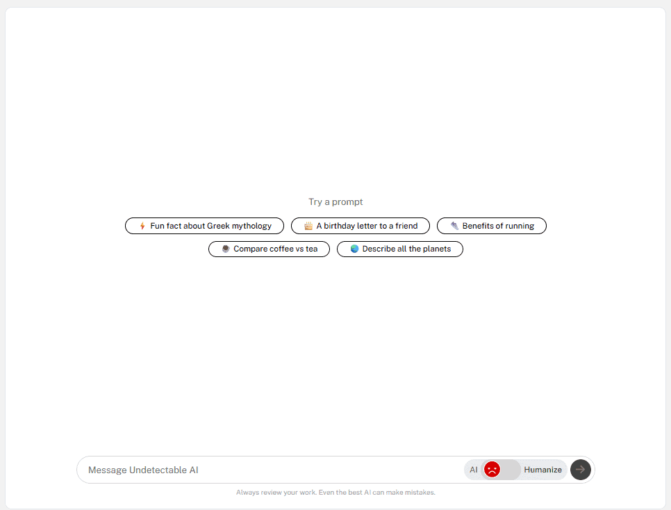 Screenshot of Undetectable AI's AI Chat feature showing user interface