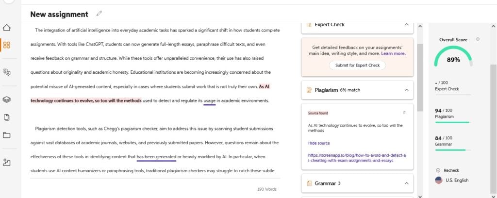 Chegg Plagiarism Checker Review: Features & Accuracy 4 Screenshot of Chegg's plagiarism checker analyzing a new assignment for duplicate content.