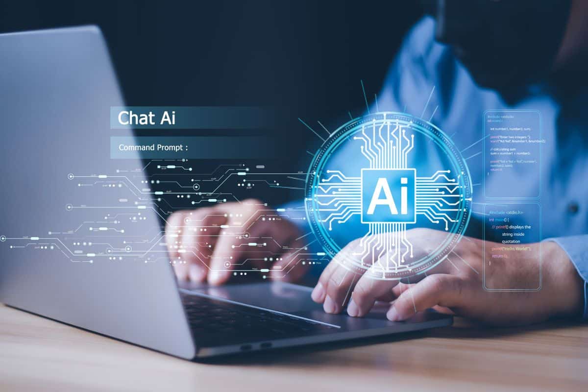 Businessman chat with ai artificial intelligence man