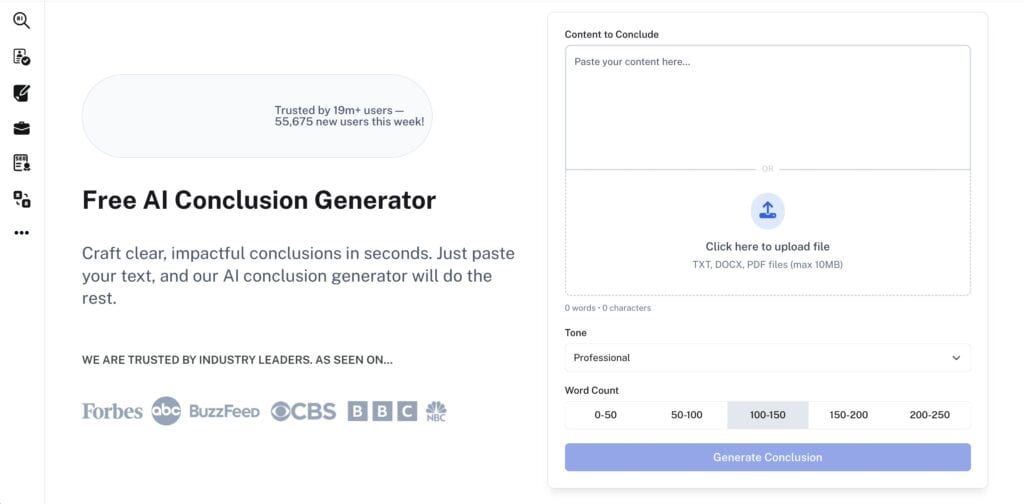 Screenshot of Undetectable AI tool AI Conclusion Generator